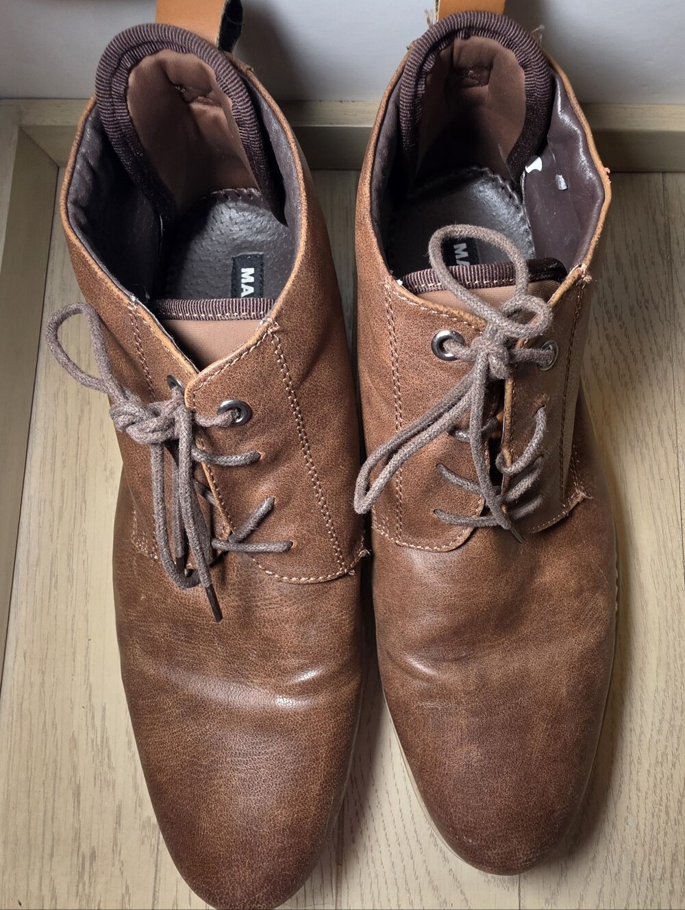 Madden Men’s Brown Leather Chukka Lace-Up Ankle Boots Round Toe US 12